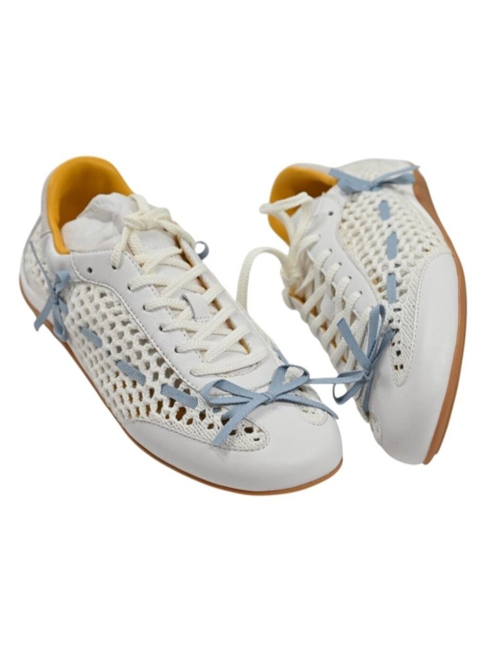 Lili Curia Zola Ribbon-Knit Sneaker in White Leather